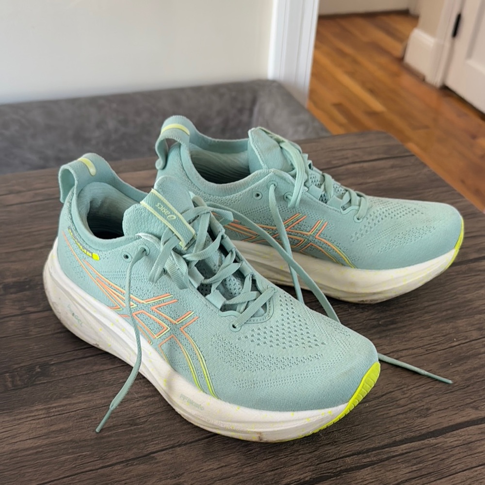 Asics Green and Yellow Sneakers with Breathable Knit Upper